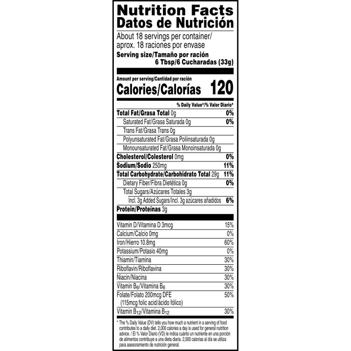 Nutrition facts for corn flakes