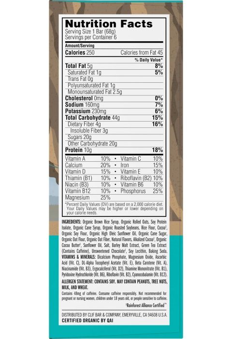 Mint chocolate clif bar nutrition facts